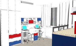 varianta ložnice pro dva kluky a vytvoření dvou pracovních míst