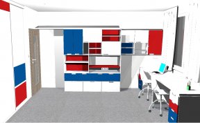 studovna - vestavná skříň a knihovna, která má přípravu pro TV