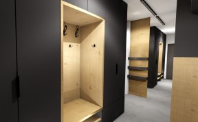 Návrh šatny, předsíně a úložného prostoru pod schody