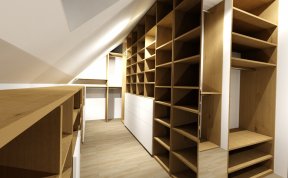 Návrh podkrovní šatny pro dům v Plzni