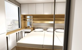 Návrh malé panelákové ložnice pro mladý pár